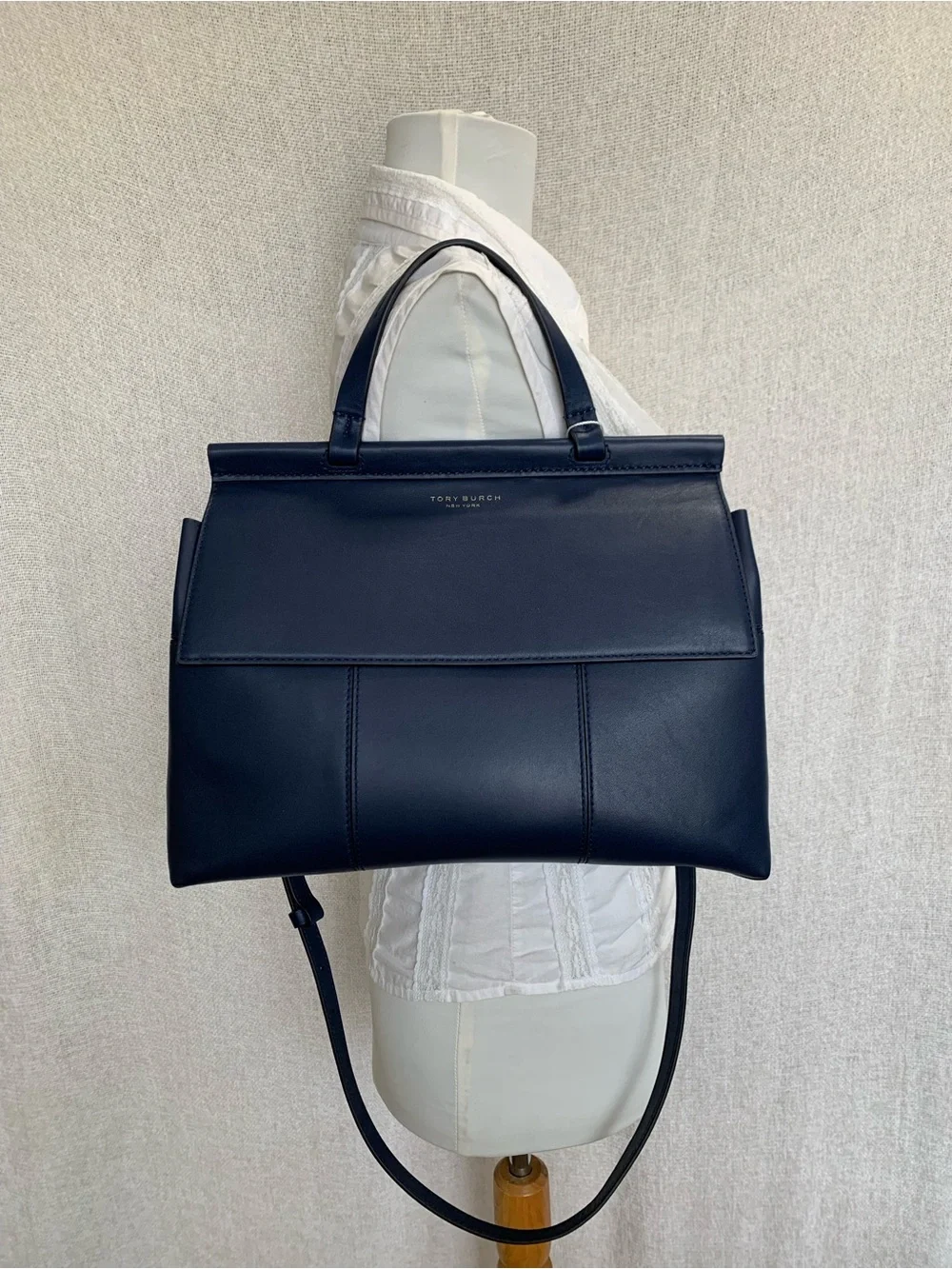 Tory Burch Block T Navy/Red Leather Satchel/Long Crossbody/Shoulder Strap